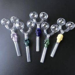 Wholesale Skeleton Double Ball Smoking Pipes Glass Pyrex Oil Burner Inch Hand Pipe Unique Design Five Different Colour SW29 ZZ