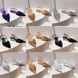 Sequin leather sandals luxury designer shoes womens sexy high heels pointed stilettos wedding shoes fashion buckle dress shoes outdoor comfortable casual shoes