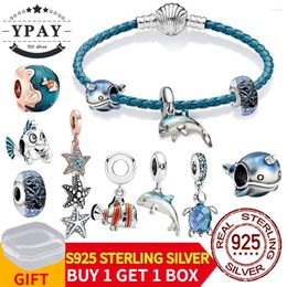 Loose Gemstones Real 925 Sterling Silver Ocean World Dolphin Fish Starfish Charms Beads Fit Original Bracelet For Women Jewelry