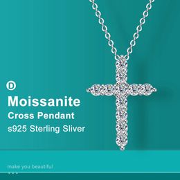 Chokers Full Cross Pendant Necklace Original 925 Sterling Sliver Chain Plated 18k White Gold Fine for Women 231130