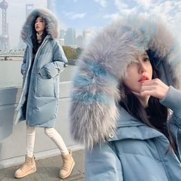 Women s Down Parkas Long Jacket Fashion Loose Thickening Big Fur Collar Winter Women Puffer 90 White Duck 231130