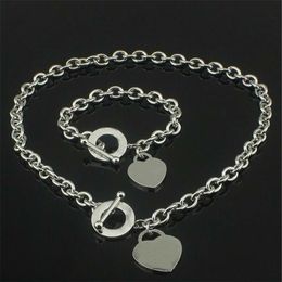 Christmas Gift 925 Silver Love Necklace Bracelet Set Wedding Statement Jewelry Heart Pendant Necklaces Bangle Sets 2 in 1313B