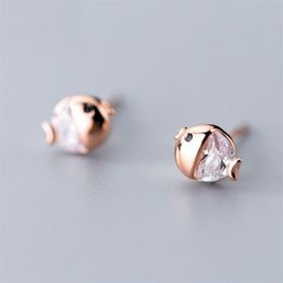 100% 925 Sterling Silver Earring Cute Crystal Fish 1X1CM Tiny Stud Earrings For Women Girl Jewellery Anti Allergy Contracted Gift2956