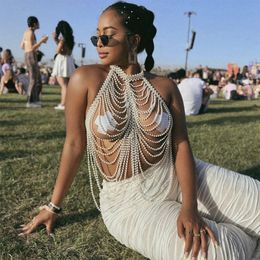 Women s Vests YOUR BUMP CURVE Handmade Beaded Halter Sleeveless Cutout Open Back Adjustable Top Sexy Ladies Summer Festival Pearl 231201