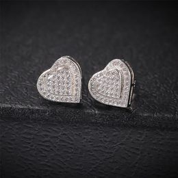 Double layer Love Heart Drop Earrings Stud 1 Pair Casual 925 Silver Iced Out Diamond Micro Pave Cubic Zircon Earring Men Women gif2331