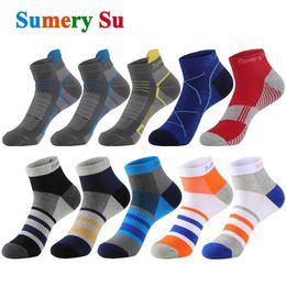 Sports Socks 5 Pairs/Lot Mens Sports Socks Short Athletic Running Outdoor Cotton Summer Ankle Casual Red Blue Brand Design Sock 231201