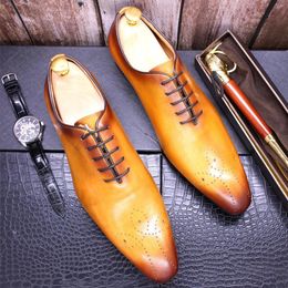 Dress Shoes 24 For Men Lace-up Man Hand Made Brogue Cowhide Office Genuine Leather Business Spring/Autumn Oxford Formal Big Sizes