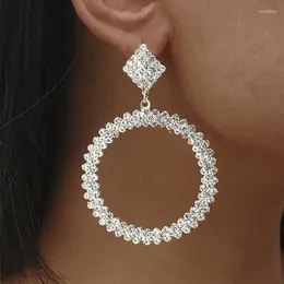 Dangle Earrings TREAZY Silver Plated Rhinestone Crystal Big Round Circle Drop For Women Bridal Statement Wedding Jewellery
