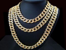 Miami Curb Cuban Chain Necklace 15mm 30inches Golden Iced Out Paved Rhinestones CZ Bling Rapper Necklaces Men Hip Hop Jewelry7385948