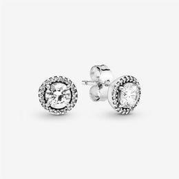 925 Sterling Silver Round Sparkle Stud Earrings Pave Cubic Zirconia Fashion Women Wedding Engagement Jewellery Accessories239h