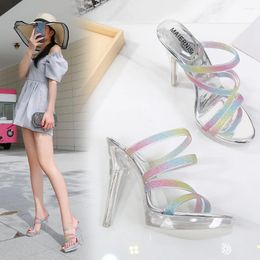 Dress Shoes Jelly 2023 Summer Refreshing Flip-flops Ribbon Crystal Heels Trend High