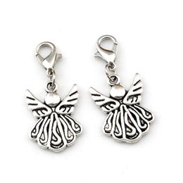 100pcs Antique Silver Angel Wing Lobster Clasps Charm Pendants For Jewelry Making Bracelet Necklace DIY Accessories 15x35 5mm A-49275t