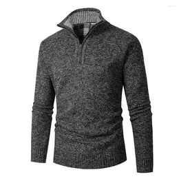 Men's Sweaters Men Autumn Winter Long Sleeve Warm Knitted Plush Jumper Lined 1/4 Zip Up Funnel Neck Pullover Sweater Male