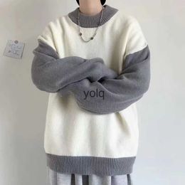 Men's Sweaters 2023 Winter Colour Stitng Wool Fashion Trendy Coats Round Ne Knitting Loose Retro In Warm Pullover Size M-2XLyolq