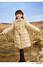 Down Coat Girls' Cotton Jacket Winter Clothing 2023 Western-Style Princess Style Mid Length Children's Cotto