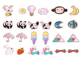 Bulldog Panda Rabbit Monkey Animal Cartoon Stud Earrings Creative retro lovely sweet fruits Dripping oil Studs 12pairslot accpet 5517866