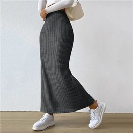 Two Piece Dress 2023 Autumn Winter Women High Waist Sexy Slim Side Slit Skirt Elegant Warm Long Skirts Fashion Sweater Knitted Half Length 231201