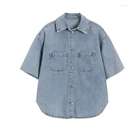 Women's Blouses Women 2023 Summer Mid Length Denim Shirt Loose Fashion Cardigan Ladies Short Sleeve Top Casual Female Thin Coat