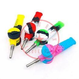 Colourful Wasp Smoking Silicone Hookah Pipes Portable Removable Stash Case Herb Tobacco Philtre Waterpipe Bubbler Oil Rigs 10MM Metal Tip Nails Straw Holder