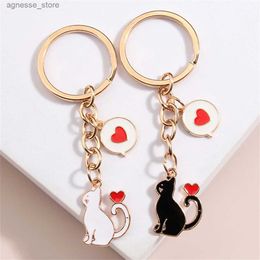 Keychains Lanyards Lovely Cat Metal Keychain Red Love Pendant Pets Keyring for Women Girl Car Key Holder Handbag Accessories Couple Gift R231201