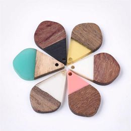 50pcs Resin & Wood Pendants Charm Mixed Colour Teardrop for Jewellery Making DIY Bracelet Necklace Accessories Supplies 210720289N