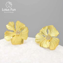 Stud Lotus Fun Real 925 Sterling Silver Natural Zircon Elegant Big Peony Flower Stud Earrings for Women 18K Gold Statement Jewellery 231130