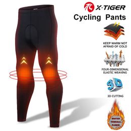 Cycling Pants X-TIGER Man Cycling Bib Trousers Winter Thermal Mountain Bike Pants Bicycle Tights 5D Gel Pad Cycling Bib Pant Cycling Equipment 231201