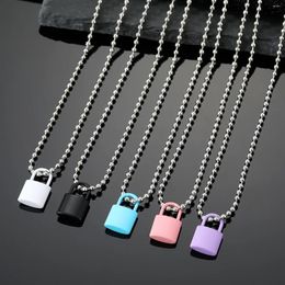 Pendant Necklaces 1PC Retro Simple Necklace Cute Candy Colour Square Lock Fresh Metal Sweater Chain Men And Women Jewellery