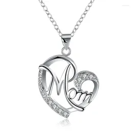 Pendants 925 Sterling Silver Women Necklaces Letter MOM Heart Shape Zircon Mother's Day Gift Fine Jewelry Charm Gifts