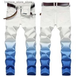 Men's Pants New Fashion Gradient Colour Small Straight Stretch Jeans Male High Street Slim Jeans Long High Quality Casual Denim Pants White Q231201