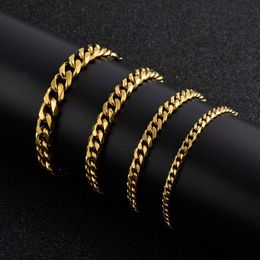 Stainless Steel Gold Bracelet Mens Cuban Link Chain on Hand Steel Chains Bracelets Charm Whole Gifts for Male Accessories Q060293a