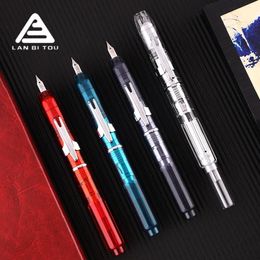 Fountain Pens Lanbitou 3088 Smooth Press Fountain Pen Student Retractable EF Nib Resin Transparent Blue Pen Writing Stationery School Gift 231201