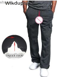 Men's Pants Sexy Invisible Double Zippers Open Crotch Pants Sweatpant Men Cargo Sweat Pant Sportswear Trousers Outdoor Sex Clothes YQ231201