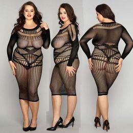 Sexy Costume JSY Sexy Bodysuit Lace Sheer Plus Size Black Bodystockings Dress Women's Underwear Erotic Catsuit Teddies Lingerie