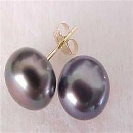 8-9 mm Tahitian Black Pearl Stud Earrings 14k GOLD box259z