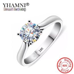 With Certificate Luxury Ring 18K White Gold Solitaire 8mm 2 0ct Zirconia Diamond Wedding Rings for Women Sterling Silver 925 Jewel202y