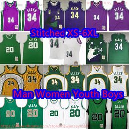 Custom S-6XL Throwback 2006-07 Basketball 34 Ray Allen Jersey Classic Vintage Yellow Green White Jerseys Breathable Sports Shirts Retro Ray Allen