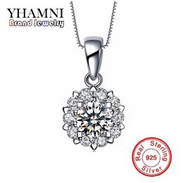 YHAMNI Luxury 925 Sterling Silver Pendant Necklace Top Quality CZ Diamond for Women Wedding Necklace Silver Fine Jewellery N021310x