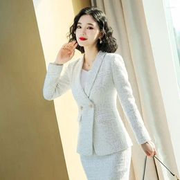 Work Dresses Autumn Chic Set Women Korean Vintage Temperament Elegant Long Sleeve Button Tweed Short Jacket High Waist Bodycon Skirt L164