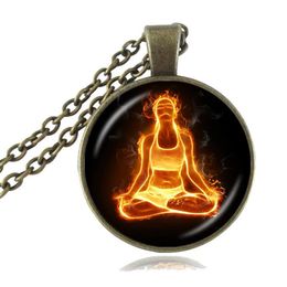 Chakra Necklace Buddha Pendant Yoga Meditation Necklace Reiki Healing Jewellery Spiritual Statement Necklace Om Symbol Bronze Chain 306A