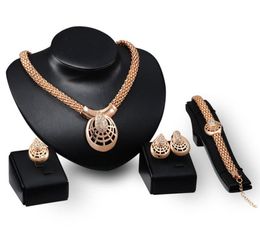 Bridesmaid Jewelry Set Wedding Necklace Gold Chains Bracelet Earrings Indian African Dubai 18k Gold Jewelry Party Jewelry Sets1351878