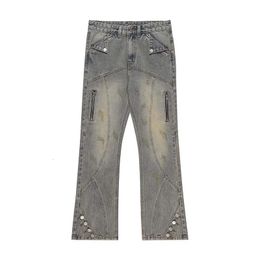Men s Jeans YIHANKE Streetwear Zippers Button Design Fashion Casual Straight Vintage Worn Out Denim Pants 231201
