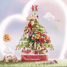 Christmas Toy Supplies MOC Crystal Christmas Tree Music Box Building Blocks DIY Creative Rotate Music Box Bricks Toys For Children Gifts 231130