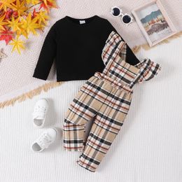 Clothing Sets 2Pcs Set Fashion Baby Girls Pure Black Long Sleeve Tshirt Casual Overalls Pants Infant born Spring Autumn Outfit 231201