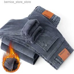 Men's Pants 2023 Autumn and Winter New Classic Fashion Trend Plus Fleece Stretch Shorts Men's Casual Comfort Warm High Quality Jeans 27-38 Q231201