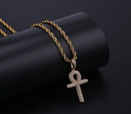 Solid Ankh Pendant Cubic Zircon Chains Hip Hop Micro Pave CZ Stones Egyptian Style Necklace & Pendants For Men Women4346407