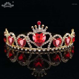 Hair Clips & Barrettes Baroque Gold Color Tiaras Red Heart Queen Princess Crowns Crystal Headband Kid Girls Wedding Accessiories J306M