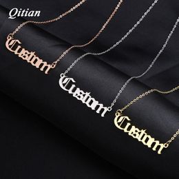 Old English Nameplate Necklace Gold Color Choker Stainless Steel Personalized Name Necklaces & Pendants Romantic Gift Y200810287S