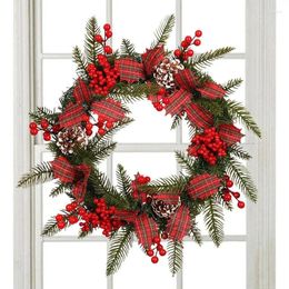 Decorative Flowers Christmas Garlands Pine Cone Rattan Wreath With Red Berry Poinsettia Vine For Home Year Garland Decoration