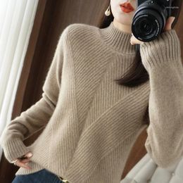 Women's Sweaters Autumn And Winter Half Turtleneck Loose Solid Colour Pullover Sweater Thickened Cashmere Knitted Bottoming Tops